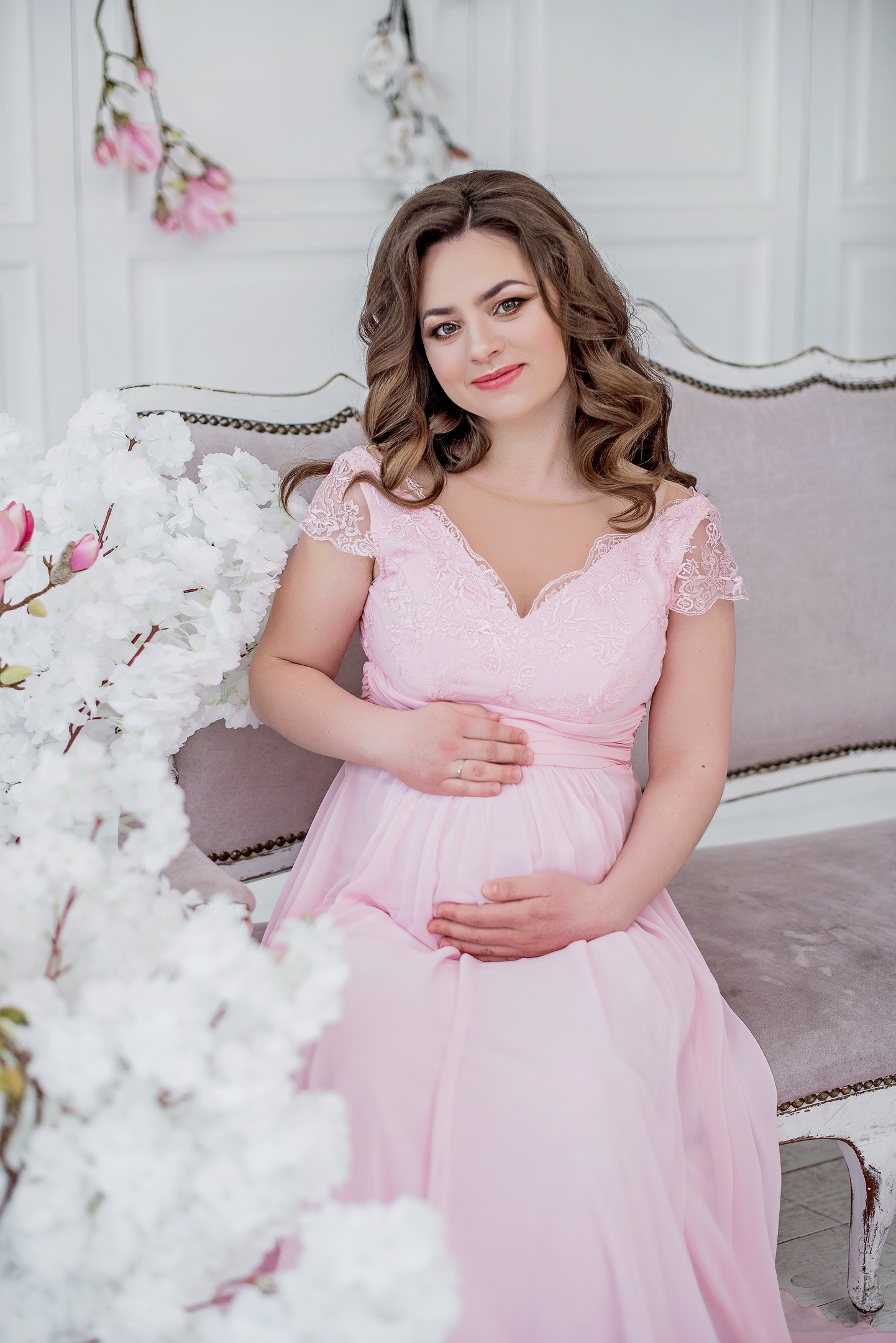 нежно розовое платье для беременных прокат киев