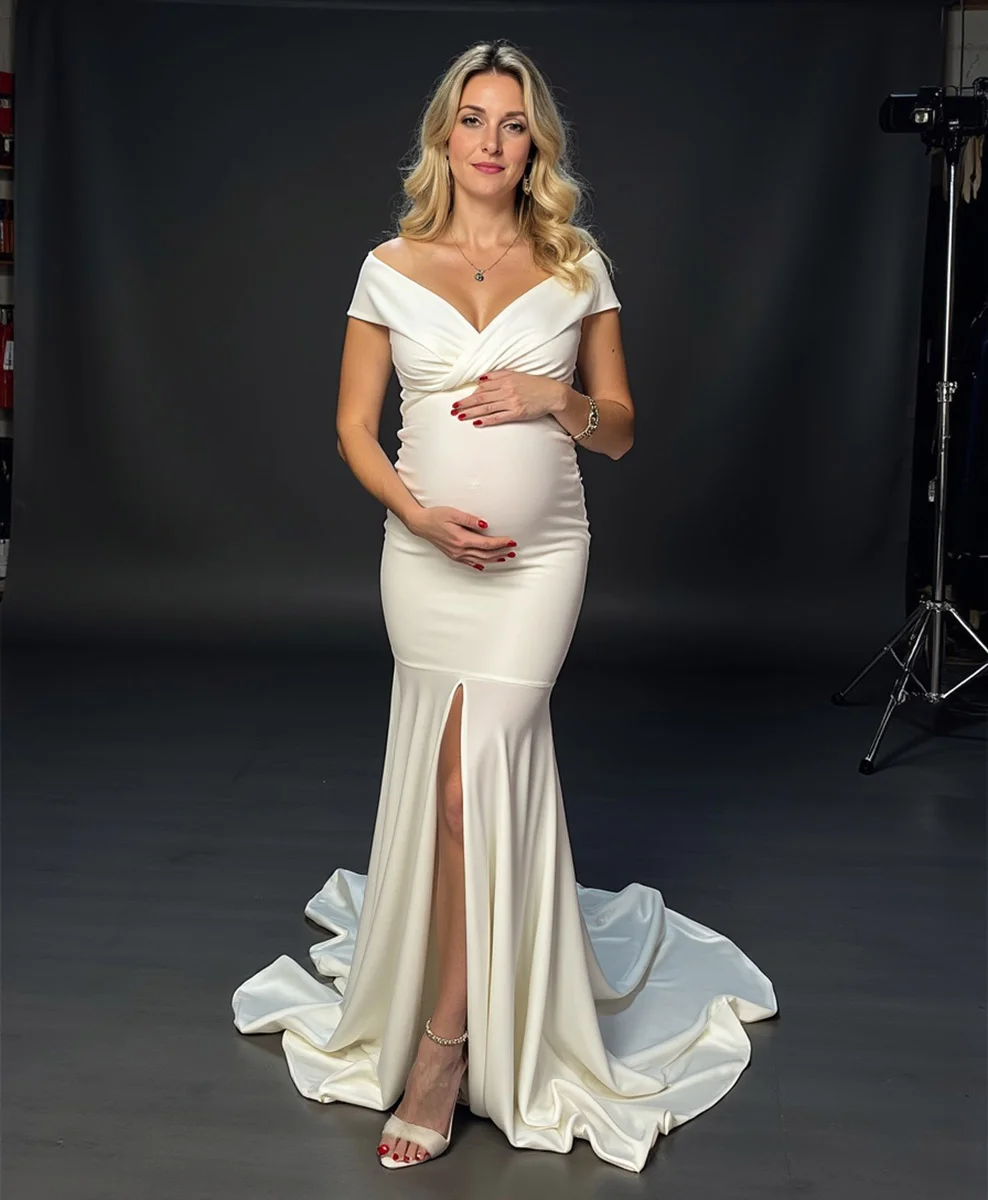 біла сукня для вагітних із шлейфом
