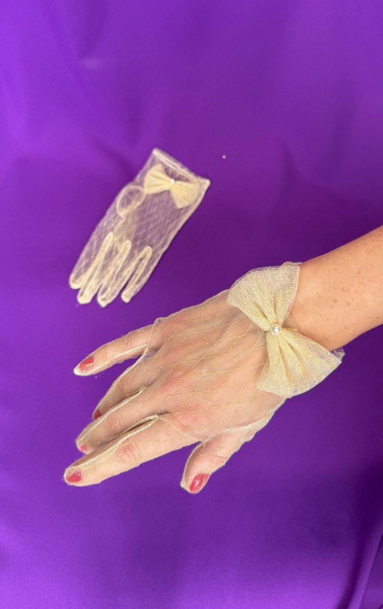 Рукавички золоті короткі з бантиком