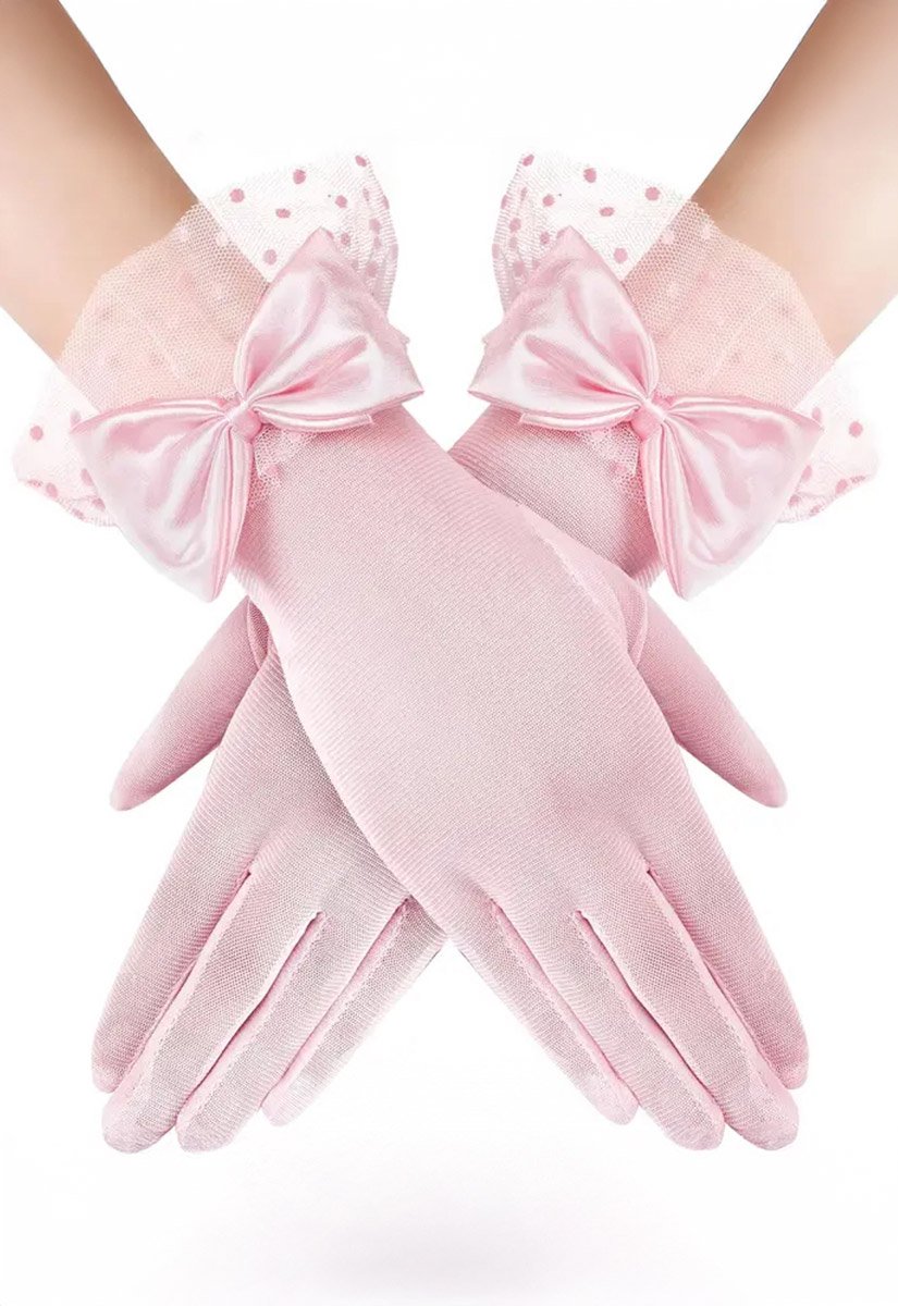 Рукавички рожеві з бантиком короткі