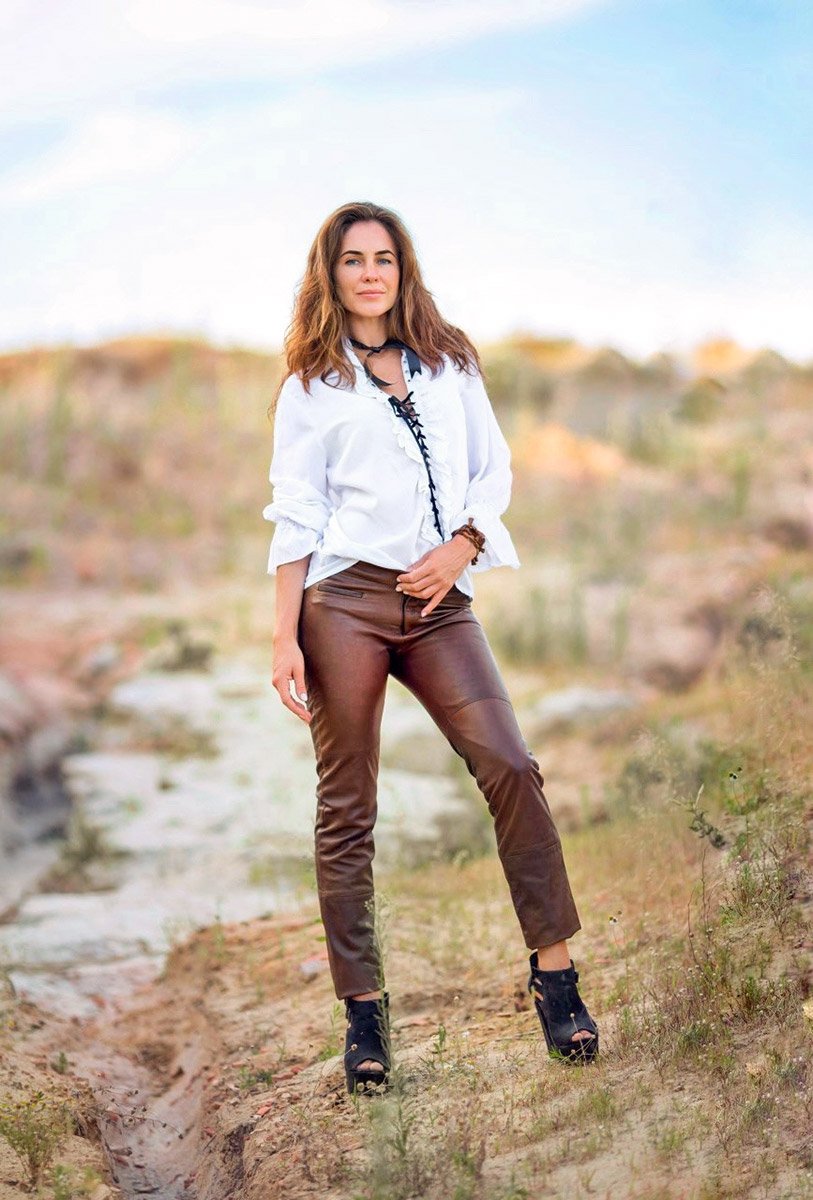 Штани шкіряні коричневі