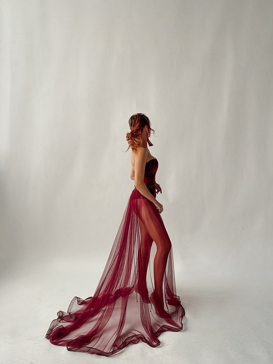 Спідниця бордо фатинова