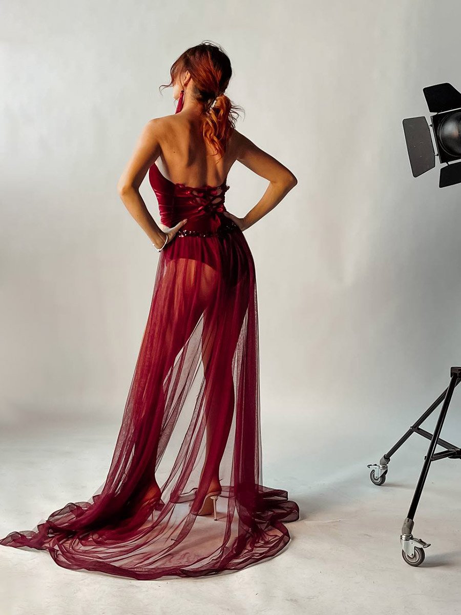 Спідниця бордо фатинова