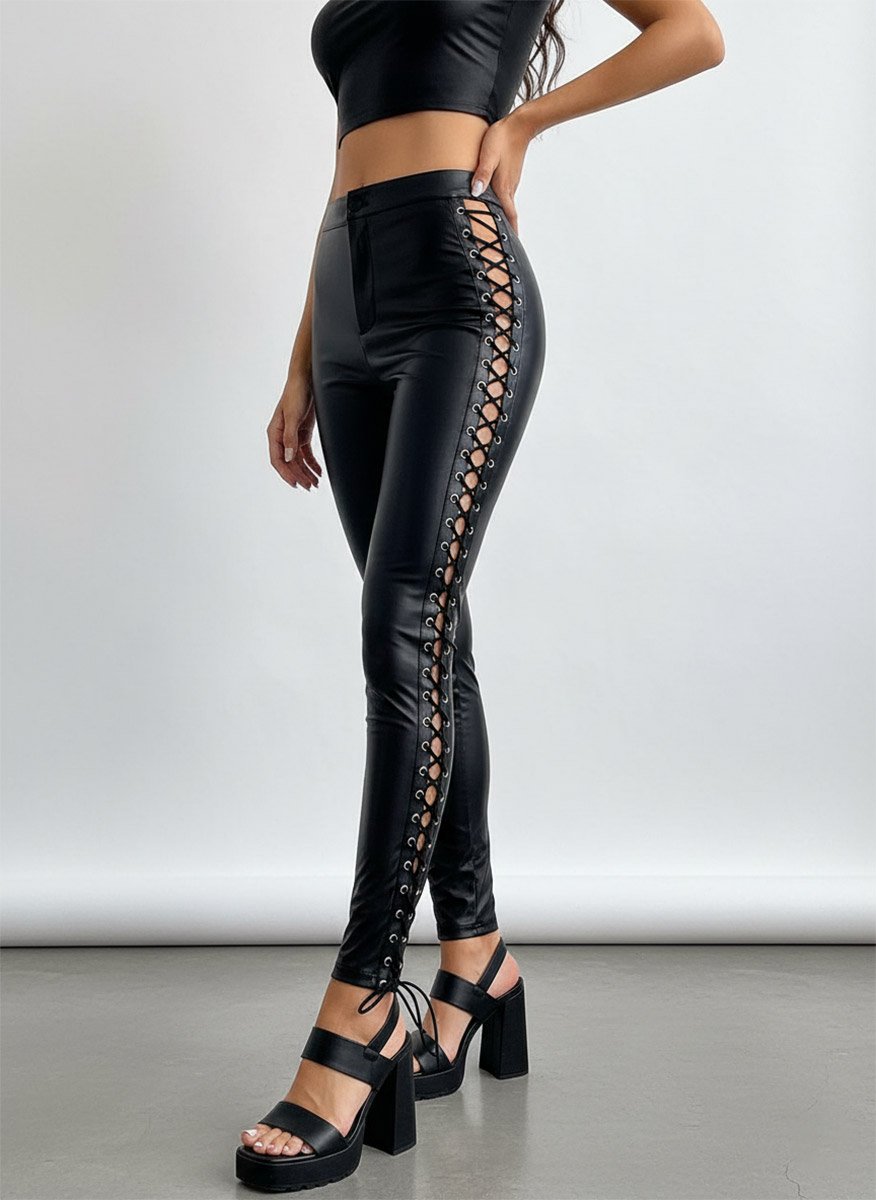 Штани шкіряні з шнуровкою