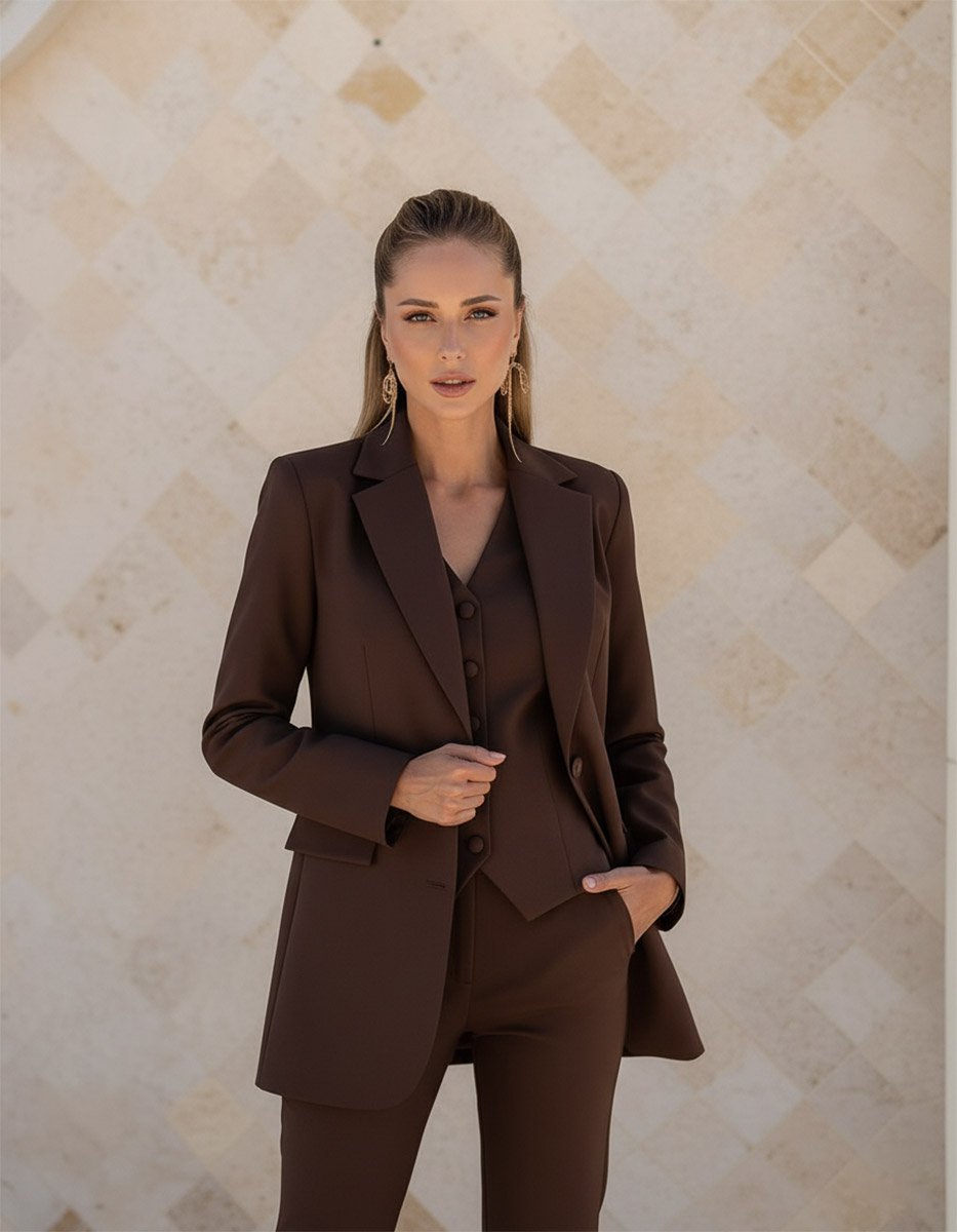 Костюм з жилетом шоколадний