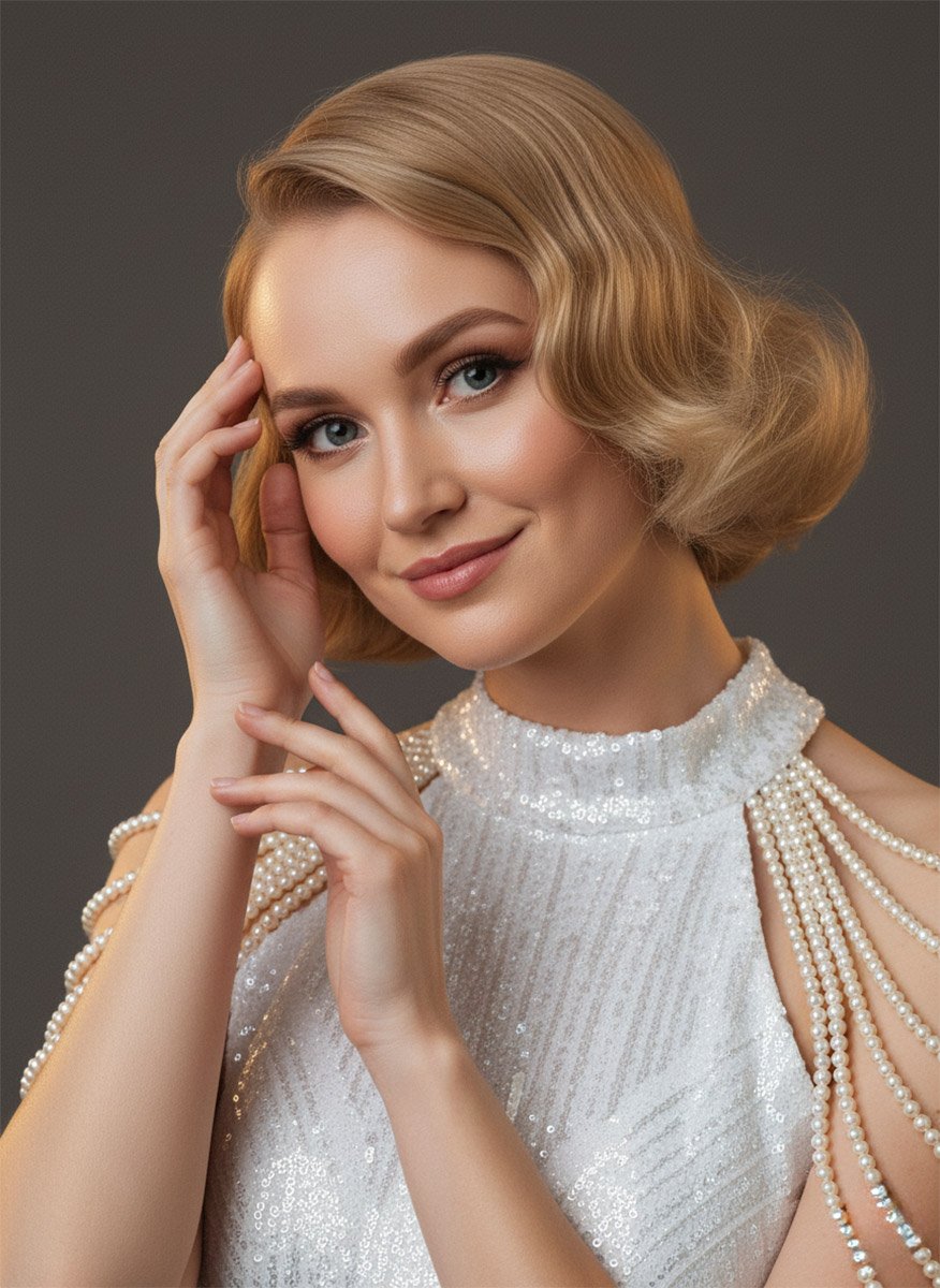 Біла сукня з намистинами на плечах