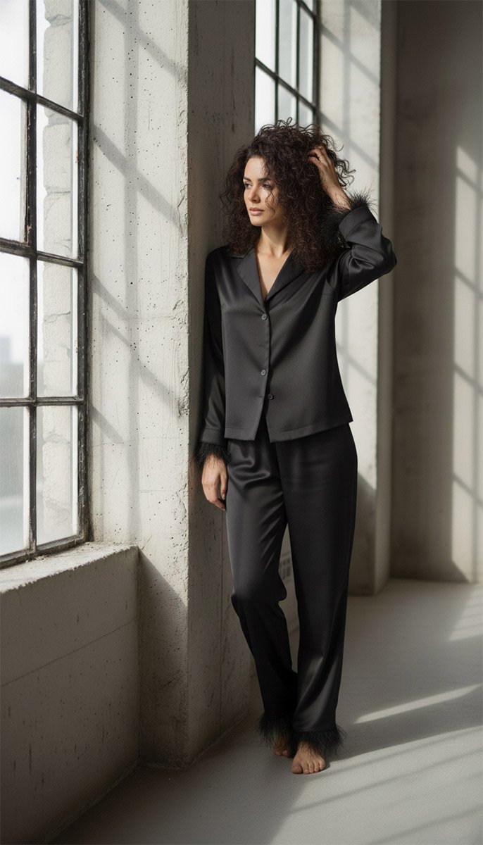 чорна атласна піжама