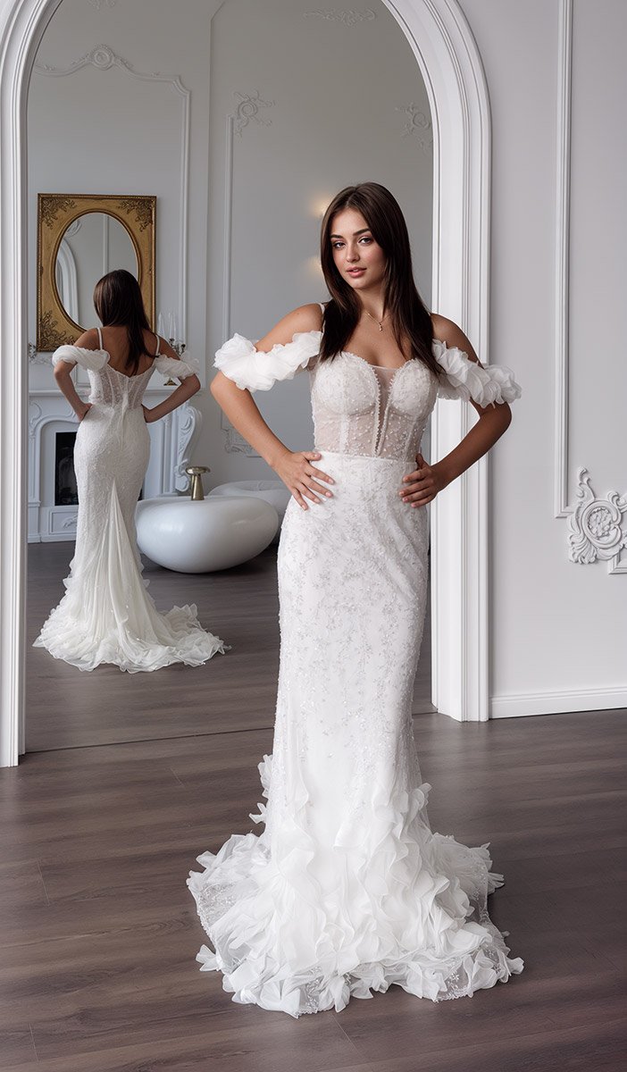 весільна сукня рибка зі шлейфом