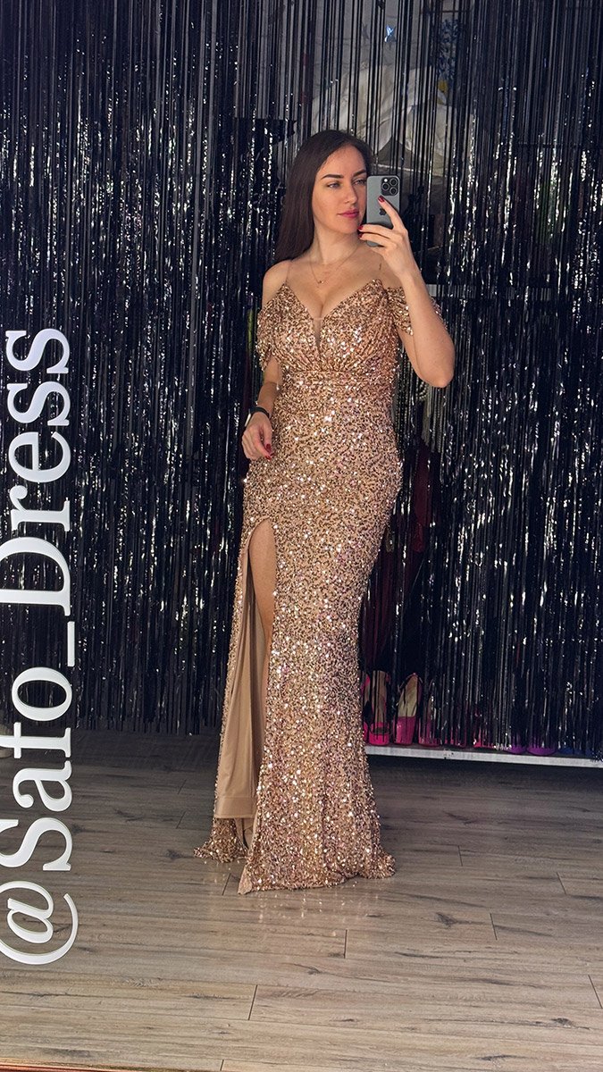 золота вечірня сукня в оренду
