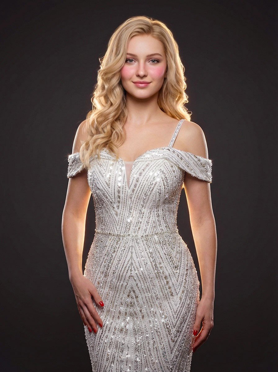 блискуча біла сукня напрокат