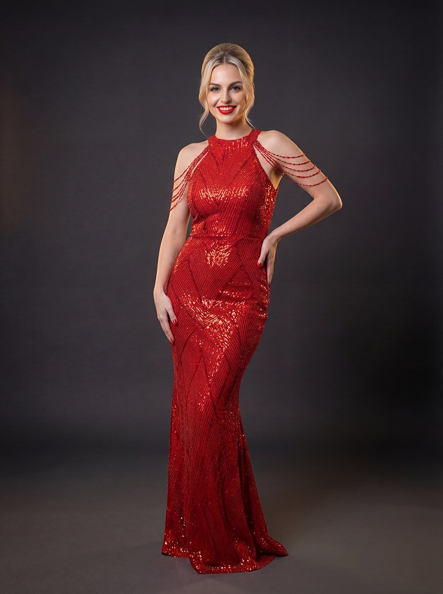 Червона закрита вечірня сукня