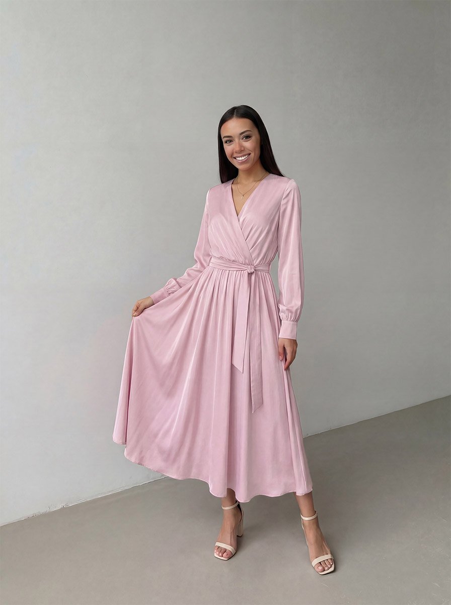 Рожева шовкова сукня міді